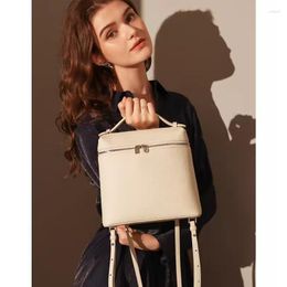 School Bags Luxury Backpack Female Genuine Cowhide Leather Multi-use Cross-Body Zipper Open Silver Letter Circle Soft Square Box Handbag 23