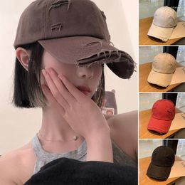 Ball Caps Washed Hole Baseball Cap For Women Men Retro Solid Colour Unisex Snapback Hat Korean Hip Hop Vintage Sun Hats Gorras