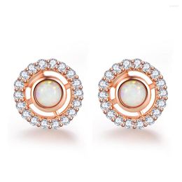 Stud Earrings 925 Sterling Silver Round Opal Rings For Women Cubic Zirconia Rose Gold Ring Wedding Jewellery