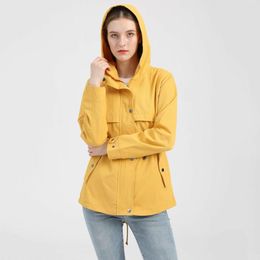 Women's Trench Coats In Jackets Womens Hoodie Rain Watertight Coat Long Sleeve Solid Pockets Zipper Jacket Outdoor Windproof