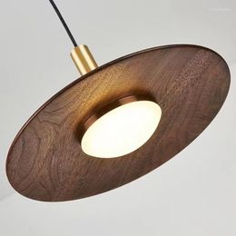 Pendant Lamps Black Walnut Lamp Modern Countryside Restaurant Coffee Bedside 25/30cm Art Decoration Hanglamp Indoor LED Chandelier