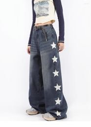 Women's Jeans American Star Print Wide Leg Pants Denim High Street Ankle-Length Vintage Y2k Zipper All Season Hip Hop Trousers Women