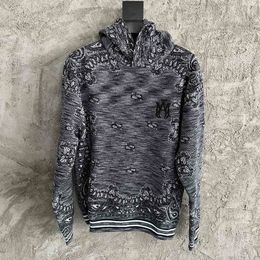 Men's Hoodies Sweatshirts High Quality Embroidered Vintage Paisley Print Men Hoodie Cashmere Knitted Long Sleeve Pullover Sweater Streetwear Clothing 230831