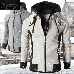 Men's Vests Zipper Men Jackets Autumn Winter Casual Fleece Coats Jacket Scarf Collar Fashion Hooded Male Outwear Slim Fit Hoody