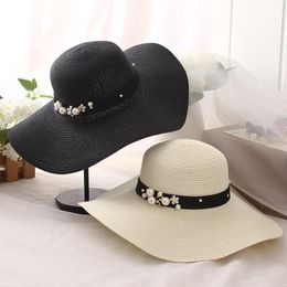 Wide Brim Hats Bucket Round Top Raffia Straw Summer Sun for Women With Leisure Beach Lady Flat Gorras 230831