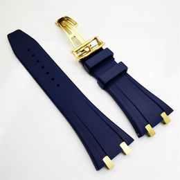 27mm Dark Blue Rubber Strap 18mm Gold Steel Strainless Folding Strap for AP Royal Oak 15400 15390 39mm 41mm Models Watch276c