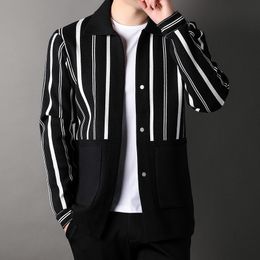 Men's Sweaters Autumn and Winter Lapel Striped Color Collision Cardigan Jacket Handsome Trend Versatile Fashion Sweater Coat 230831