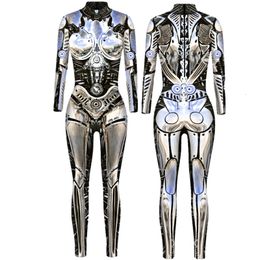 Women's Jumpsuits Rompers Autumn Halloween Machine Skeleton Digital Printing Women's Slim Long Sleeve Impersonation Costumes Robot Punk Sexy Jumpsuit 230901