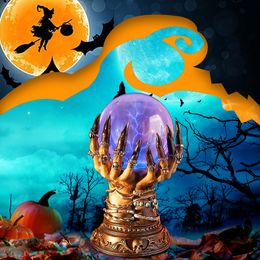 Decorative Objects Figurines Halloween Decoration Crystal Ball Deluxe Magic Skull Finger Plasma Ball Spooky Home Decor Creative Glowing Lamp Prop 230831