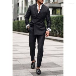 Men's Suits Fashion Black Stripe Men Costume Homme Double Breasted Party Prom Slim Fit Tuxedo Groom Terno Masculino Blazer 2 Pcs