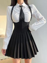 Casual Dresses 2023 Summer Gothic Vintage Corset Strap Dress Maid Cosplay Black Women Harajuku Aesthetic Club Party Korean Fashion