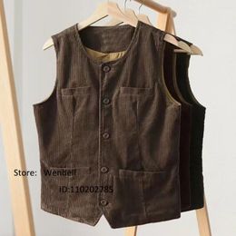 Men's Vests Corduroy Vest Retro Punk Casual Sleeveless Jacket Waistcoat Man Jackets Kuecho Clothes Fan Air Conditioning Male Coat Top