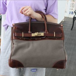 BK Genuine Handbag Contrast Colour Bag Women's Crossbody Casual Canvas Leather Panel Large Capacity Portable Shoulder Tote Bags