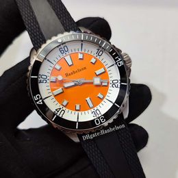 Relógio masculino movimento automático 2813 moldura de cerâmica mostrador laranja luminoso pulseira de borracha 44mm