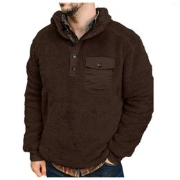 Men's Hoodies Winter Fleece Pullover Sweatshirt Jacket Button Collar Warm Streetwear Sweater Oversized Male Coat