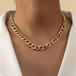 Pendant Necklaces Boho Vintage Gold Colour Punk Exaggerated Crystal Thick Chain Necklace For Women Female Fashion Y2K Hip Hop Choker Jewellery