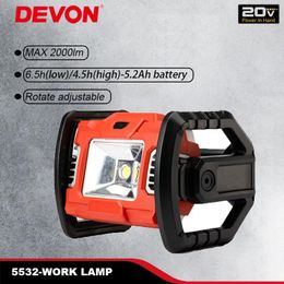 Portable Lanterns DEVON Camping Light Rechargeable 5532-li 20v 2000lm 360 Degree Rotate Outdoor Universal Battery Platform