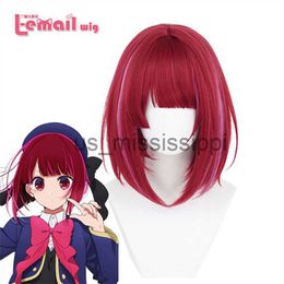 Cosplay Wigs Lemail wig Synthetic Hair Anime Oshi no Ko Arima Kana Cosplay Wig 30cm Short Burgundy Highlights Rose Pink Heat Resistant Wig x0901