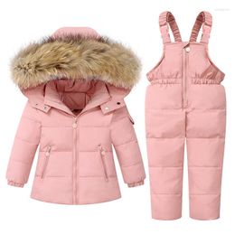 Down Coat 2pcs Set Baby Girl Winter Jacket And Jumpsuit For Children Thicken Warm Fur Collar Boys Infant Snowsuit 1-5Year