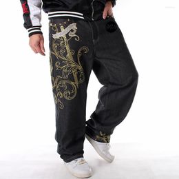 Men's Jeans Mens Loose Street Dance Wide Leg Fashion Embroidery Skateboarder Hip Hop Baggy Denim Pants Big Size 30-46