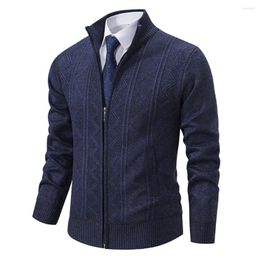 Men's Sweaters Stand Collar Sweater Coat Stylish Winter Cardigan With Zipper Placket Pockets Featuring Ribbed Trim