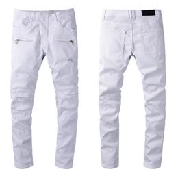 Designer Luxury Mens Jeans Brand Washed Design White Slim-leg Denim Pants Lightweight Stretch Skinny Motorcycle Biker Jean Trouser278v