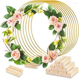Decorative Flowers Metal Wreath Gold Circle Hoop Wooden Base Card Holder Wedding Party Table Decoration Diy Garland Round Wire Rings