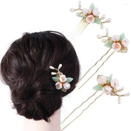 Hair Accessories Tool U Shape Hairpin Pearl Flower Hanfu Sticks Set Ancient Headwear Chinese Style