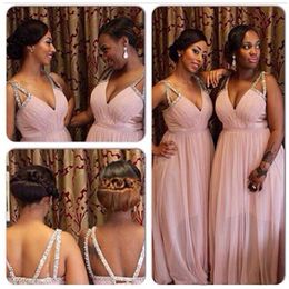 2023 New Pleated Deep V Neck Crystal Chiffon Transparent Long Bridesmaid Dress Plus Size Prom Gown Wedding Criss Cross Straps Custom Made Beaded