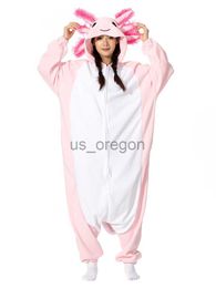 home clothing ELEIMOS Halloween Onesie Pink Axolotl For Women Men Adult Animal Kigurumis Pyjamas Cartoon Pajama Homewear Cosplay Costume x0902