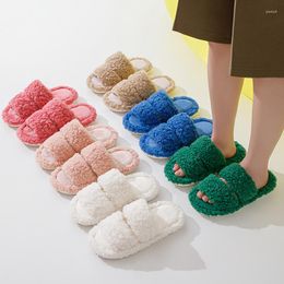 Slippers Autumn Fluffy For Women Warm Home Cosy Slides Female Candy Colour Indoor House Soft Roller