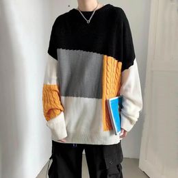 Men's Sweaters Korean Fashion Men Autumn Colour Block Wool Slim Fit Street Wear Mens Clothes Knitted Sweater Pullovers