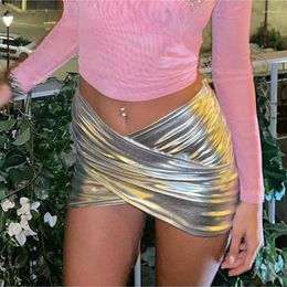 Skirts Hirigin Women Low Rise Wrap Hip Short Skirt Sexy Silver Cross Skinny Mini Summer Beach Lolita Fairy Grunge Streetwear