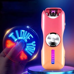 Creative Gradient Color Fingertip Gyro Windproof Double Arc 18 Flash Patterns Press Ignition USB Lighter Smoking Accessories 7E9N