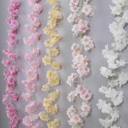 Decorative Flowers 135PCS Flower 1.8M Cherry Blossom Rattan Twining Pipe Vines To Block Strips Simulation Peach