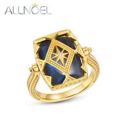 Wedding Rings ALLNOEL Natural 1310MM Blue Labradorite 925 Sterling Silver Women Double Side Reversible Gold Plated Vintage Jewelry Gift 230831