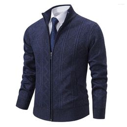 Men's Sweaters Classic Men Stand Collar Sweater Coat Stylish Winter Cardigan With Zipper Placket Ribbed Trim