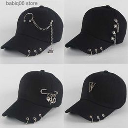 Ball Caps Fashion hip hop cotton baseball cap Creative Piercing Ring Caps Punk Adult Casual Solid Adjustable Unisex hat hats T230728