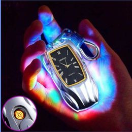 Creative Real Watch Colourful Light Dial USB Charging Lighter Metal Portable Keychain Tungsten Wire Ignition Smoking Accessories IZOG