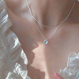 Pendant Necklaces Kpop Heart Necklace French Lucky Bean Love Clavicle Chain Korean Simple Female double layer for Women 230831