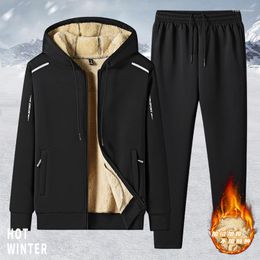 Men's Tracksuits Winter High Quality Fleece Fashion Casual Hooded Sports Suit Cardigan Zipper Lamb Big Size Men Hoodies