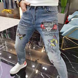 Men's Pants Slim Straight Stretch Denim Pant Trousers Jean For Men Fancy Colour Butterfly Print Jean 2022 Fashion Hip Hop Jean Graphic Jean J230901