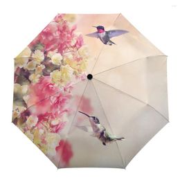 Umbrellas Bird Flowers Sunshade Parasol Umbrella Non Automatic Eight Strands Foldable Rain For Women Kids