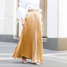 Ethnic Clothing Vintage Pleated Midi Long Skirt For Women Korean Fashion Casual A-line High Waist Skirts Jupe Faldas 7 Colors Spring Summer