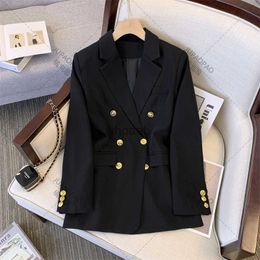 Black KhakiFashion Blazers for Women Jackets 2023 New Spring Summer Office Ladies Long Coats Notched Double Breasted Outerwear HKD230901