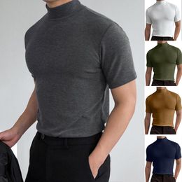 Men's T Shirts Summer Fashion Solid T-Shirts Black High Collar Basic Short Sleeve Fitness Tops For Men 2023 Trend Korea Style Tshirt 5xl