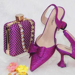 New Arrivals Special Design Purple Color African Women Shoes and Bag Set Pointed Toe Pumps for Wedding Party 230807