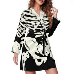 Women's Sleepwear Skeleton Pyjama Robe Women Bones Print Room Long Sleeve V Neck Graphic Pyjamas Robes Spring Sexy Dress