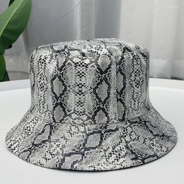 Berets Fashion Casquette Snake Skin Print Leather Bucket Hat Fisherman Hats Caps Women Ladies Punk Available On Both Sides Cool Man