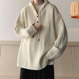 Men's Sweaters American Style Vintage Sweater Solid Hooded Loose Causal High Street Knitted Pullovers Men Top Male Clothes